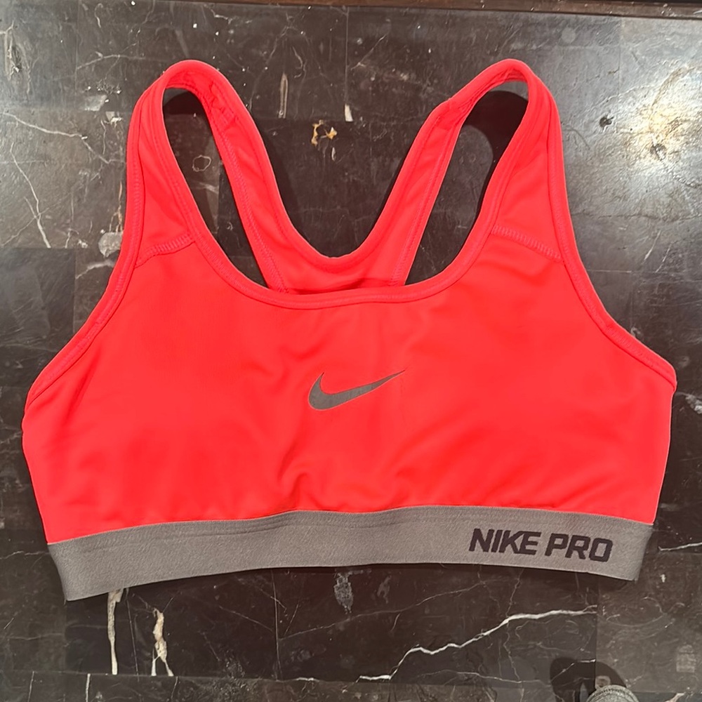 Nike Pro Women's Bright Pink (looks red in the photos) and Gray Sports Bra